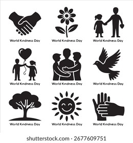 Arte vectorial de la amabilidad del mundo Ico Pack Silhouette Icon Set bandle Anuncio negro y blanco backgrount