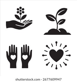 Arte vectorial de la amabilidad del mundo Ico Pack Silhouette Icon Set bandle Anuncio negro y blanco backgrount
