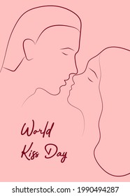 World kiss day. Kissing loving couple. A man and a woman. Template for card, poster, flyer, print. Vector illustration.