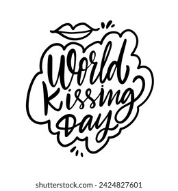 World Kissing Day black color lettering phrase. Hand drawn calligraphy text vector art.