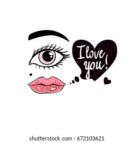 World Kissing Day. Modern illustration of a comic style. Says i love you.