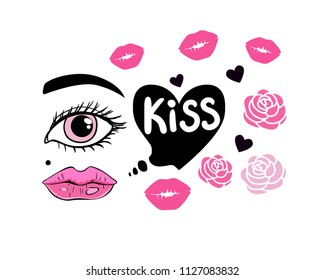 World Kissing Day poster. Modern Vector illustration. Girl says a kiss.