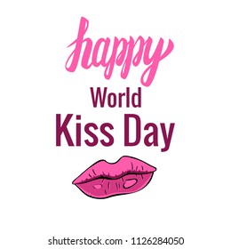World Kissing Day poster white lettering. Modern illustration of a comic style.