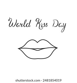 World Kissing Day vector image in doodle style. Greeting card with lips and text. Holiday concept for lovers.