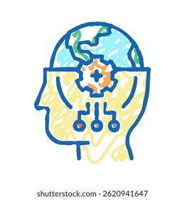 Vector del bosquejo del icono del doodle del conocimiento mundial. Signo del conocimiento mundial. Ilustración aislada del símbolo
