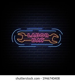 World labor day neon sign, happy labor day neon style