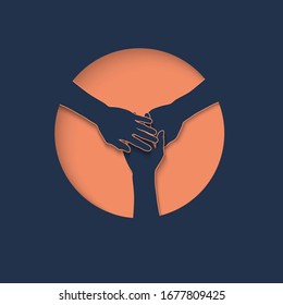 World Labour day concept , Human hands joining on  blue background.Vector Illustration