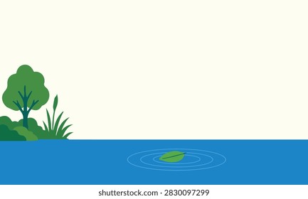 World Lake Day Conservation Background with Green Leaf Water Ripple and Copy Space