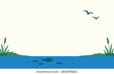 World Lake Day Ecosystem Background with Freshwater Fish Birds and Lake Plants