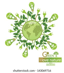 World. Lamp. Plug. Go green. Save world. vector illustration.