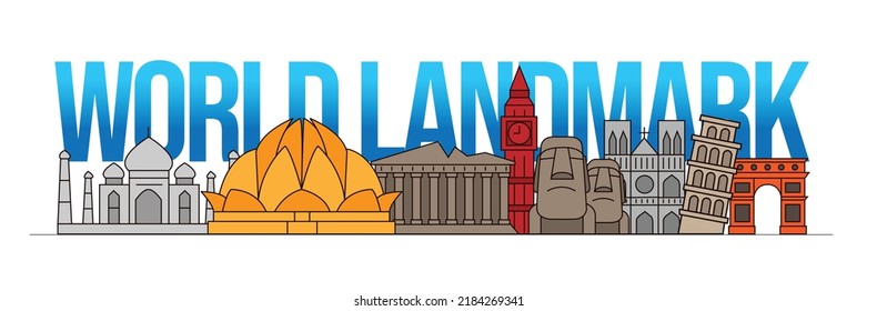 World Land Mark Icon Set Vector Illustration. 