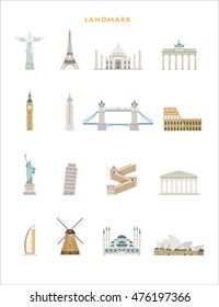 World Landmark building set flat design vector illustration 