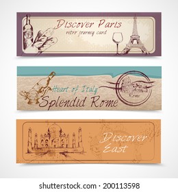 World landmark discover paris east heart of Italy splendid rome banners set isolated vector illustration