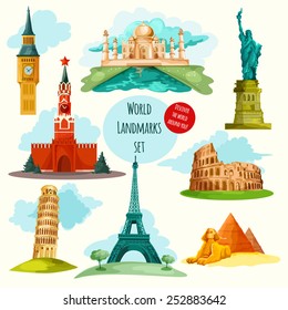 World landmarks decorative icons set with eiffel tower big ben coliseum isolated vector illustration