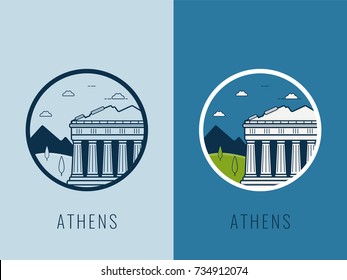 World landmarks. Greece. Travel and tourism background. Line icons. Vector illustration