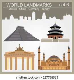 World landmarks icon set. Elements for creating infographics. Vector illustration