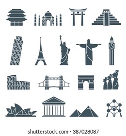 World Landmarks Icons, Abstract Vector Set