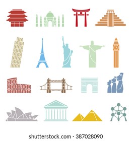 World Landmarks Icons, Abstract Vector Set