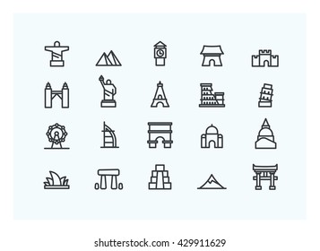 World Landmarks Icons Vector.line Icons.