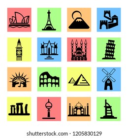 World landmarks line icon set.