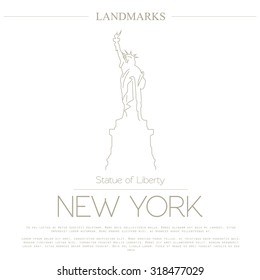 World landmarks. New York. USA. Statue of Liberty. Graphic template. Logos and badges. Linear design. Vector illustration