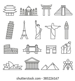 World Landmarks Outline Icons, Abstract Vector Set