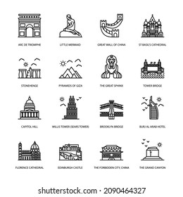 World Landmarks Outline Icons - Stroked, Vectors