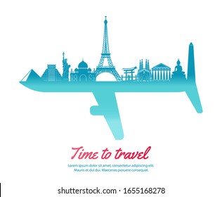 world landmarks and part of another side look like plane symbol by concept art,vector illustration