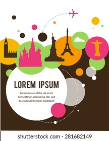 World landmarks travel background with  place for text