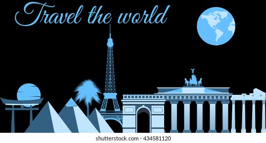 World landmarks, travel and tourism background. Around the world. 