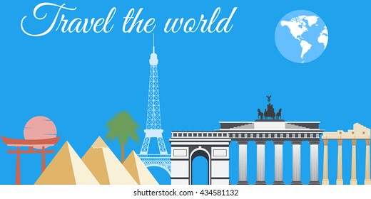World landmarks, travel and tourism background. Around the world. 
