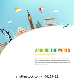 World landmarks. Travel and tourism background. Vector flat illustration