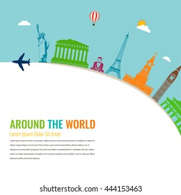 World landmarks. Travel and tourism background. Vector flat illustration