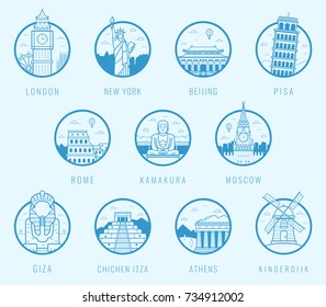 World landmarks. Travel and Tourism. Landmarks icons set. Vector illustration