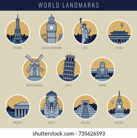 World landmarks. Travel and Tourism. Landmarks icons set. Vector illustration