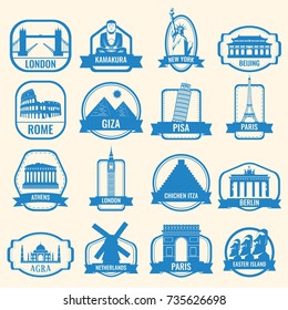 World landmarks. Travel and Tourism. Landmarks icons set. Vector illustration