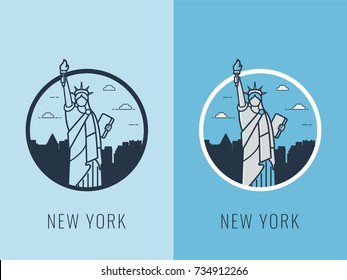  World landmarks. USA. Travel and tourism background. Line icos. Vector illustration