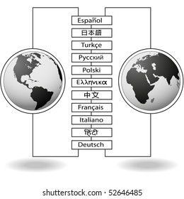 World language connect Earth hemispheres communication translations.