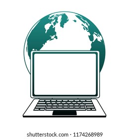 World and laptop blue lines