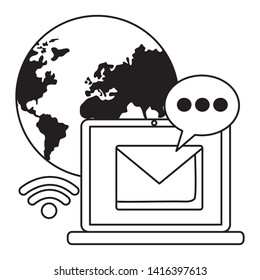 world laptop email interrnet social media digital vector illustration