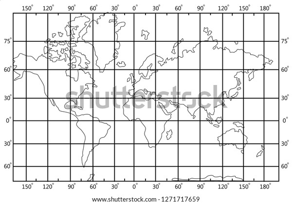 World Latitude\
and Longitude Map vector template with black outline and sketch\
style for education, web, banner, internet isolated on white\
background - Vector illustration eps\
10