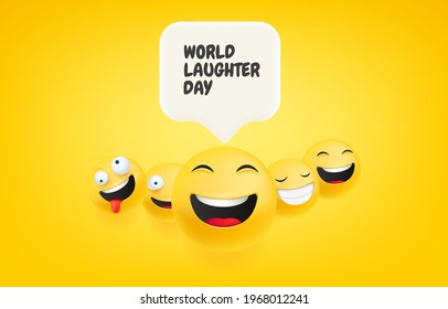 World laughter day banner. Laughing faces with speech bubble