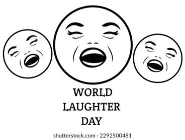 World Laughter Day. Black and white illustration of emoticons isolated on white background.