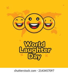 world laughter day illustration with emoji expressions. World map.