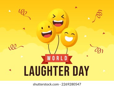 World Laughter Day Illustration with Smile Facial Expression Cute for Web Banner or Landing Page in Flat Cartoon Hand Drawn Templates