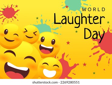 World Laughter Day Illustration with Smile Facial Expression Cute for Web Banner or Landing Page in Flat Cartoon Hand Drawn Templates