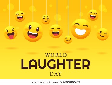 World Laughter Day Illustration with Smile Facial Expression Cute for Web Banner or Landing Page in Flat Cartoon Hand Drawn Templates