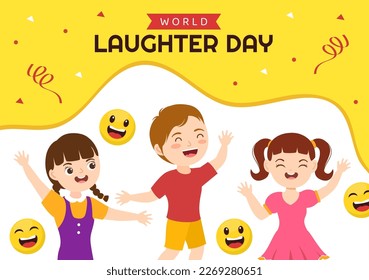 World Laughter Day Illustration with Smile Facial Expression Cute Kids for Web Banner or Landing Page in Flat Cartoon Hand Drawn Templates