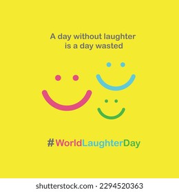 World Laughter Day Yellow Background, 2nd May Social Media Vector Post with Laugh Quote, Smile, fun, Laugh, Humor, Joy, Happy
