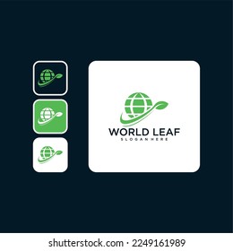 world with leaf logo design template